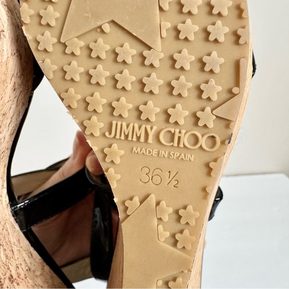 Jimmy Choo Portia 70 Black Patent Leather Wedge Sandals Size 36.5 - Picture 15 of 16